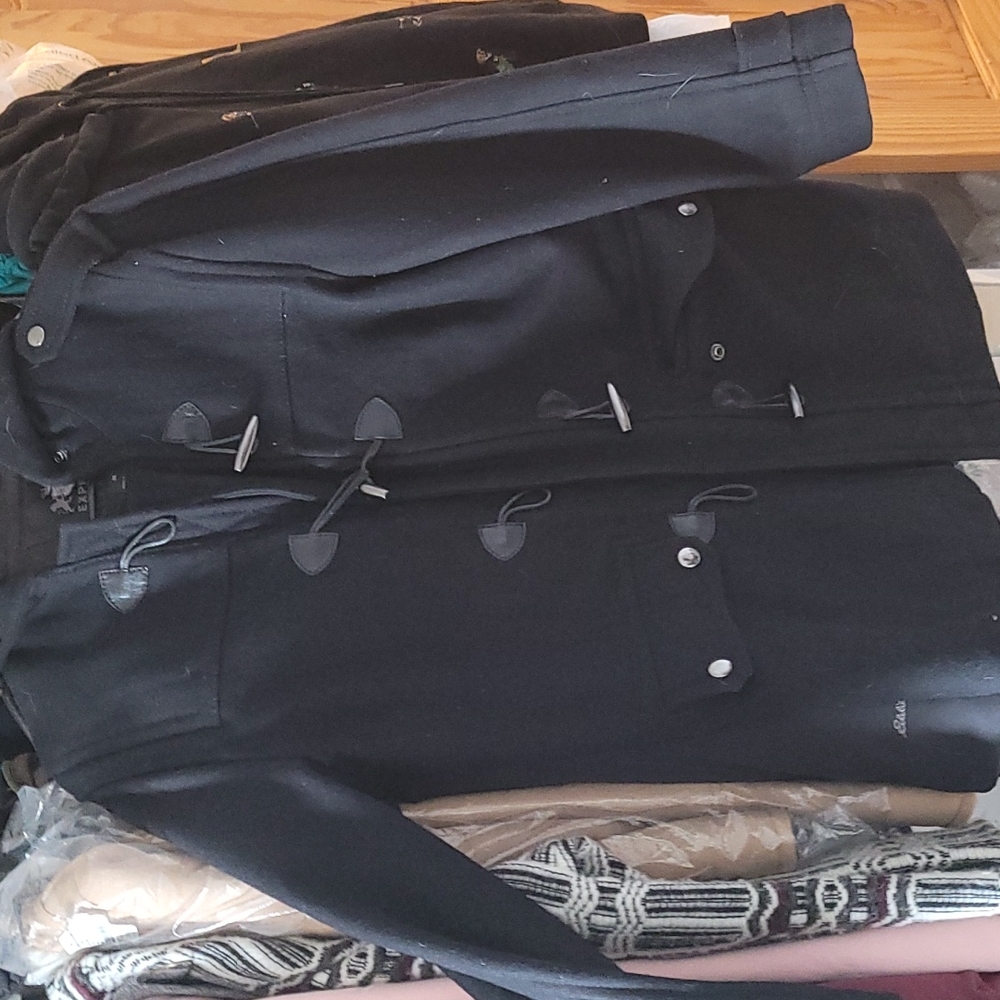 Express black wool heavy vintage toggle jacket hooded coat